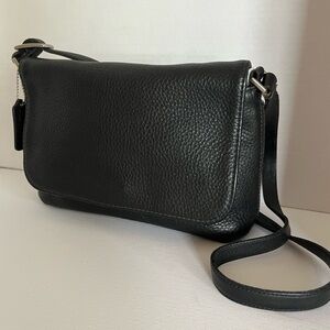 Vtg COACH Leather Hudson Black Flap Shoulder Bag Crossbody Purse L8P-6801